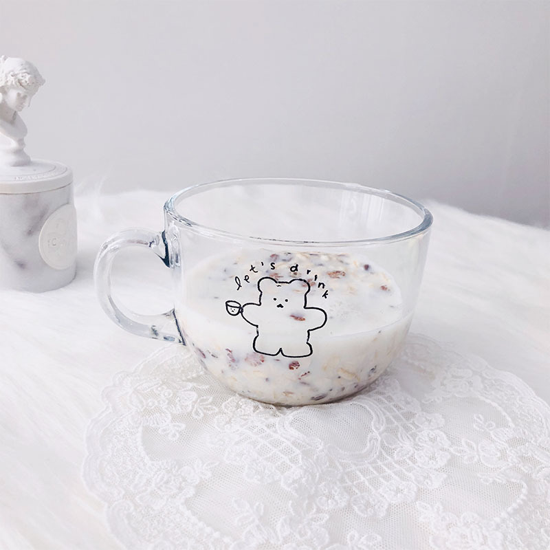 Title 4, Simple Bear Love Couple Glass Home Milk Oatmeal