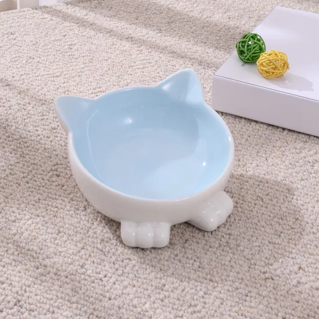 Ceramic Cat Bowl Anti Overturn Slanted Mouth Blue - Shop at LoveMi