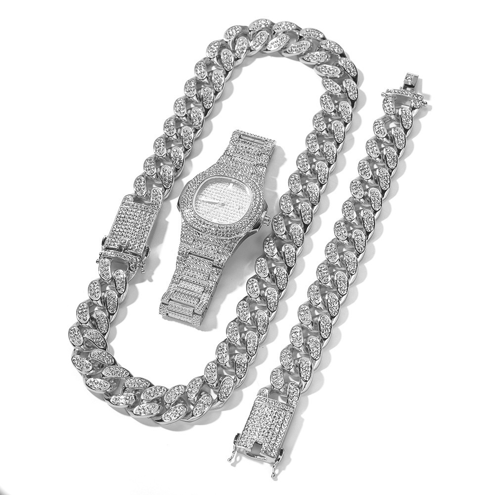 Diamond Full Diamond Watch  Bracelet  Necklace  3pcs