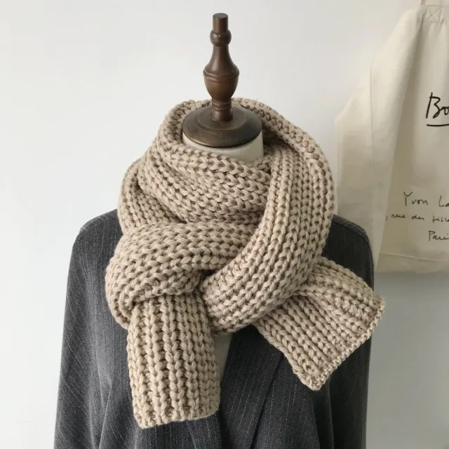 All match Winter Thickened Warm Solid Color Thick Knit Woolen Scarf Women Khaki - Shop at LoveMi