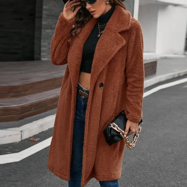 Temperament Commuter Single breasted Medium Plush Windbreaker Jacket Caramel - Shop at LoveMi