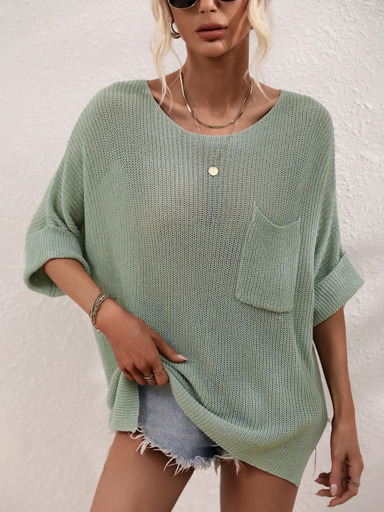 Cross Border Knitted Loose Solid Color Foreign Trade Fashion Pullover Women's Needle Green - Shop at LoveMi