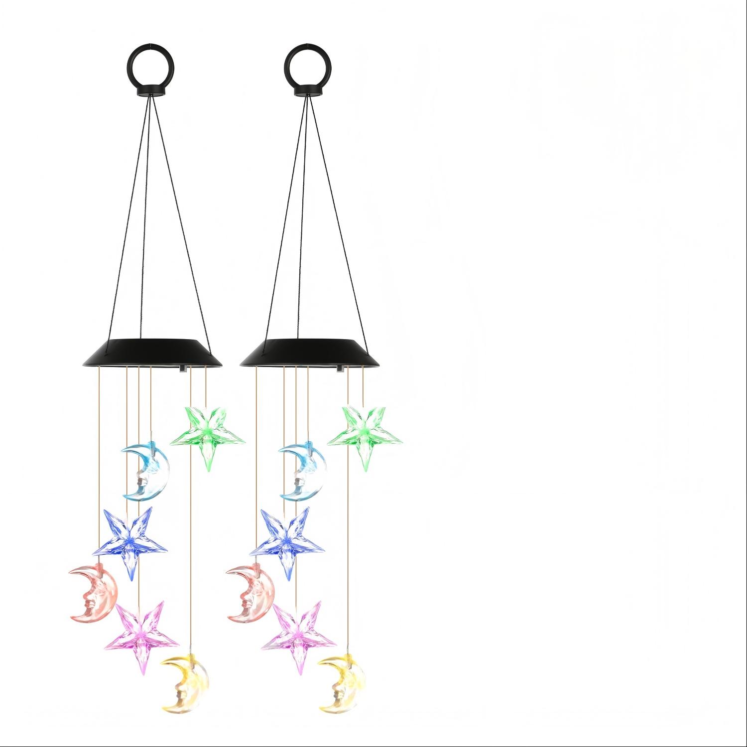 1Pc 2Pc Quantity Options Solar Moon And Star Wind Chime 7 Color Changing Wind Chime For Outside IPX4 Waterproof Outdoor Garden Yard Decor — foto 2