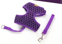 Dog Leash Breathable Mesh With Flash Diamond Nylon Pet Chest Back Leash - Purple - View 1