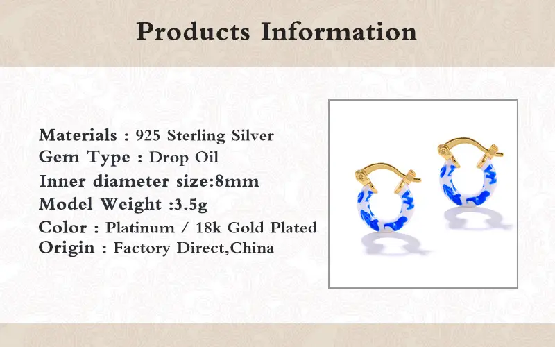 Chinese Style Elements Blue And White Porcelain Enamel Drop Oil Ear Ring