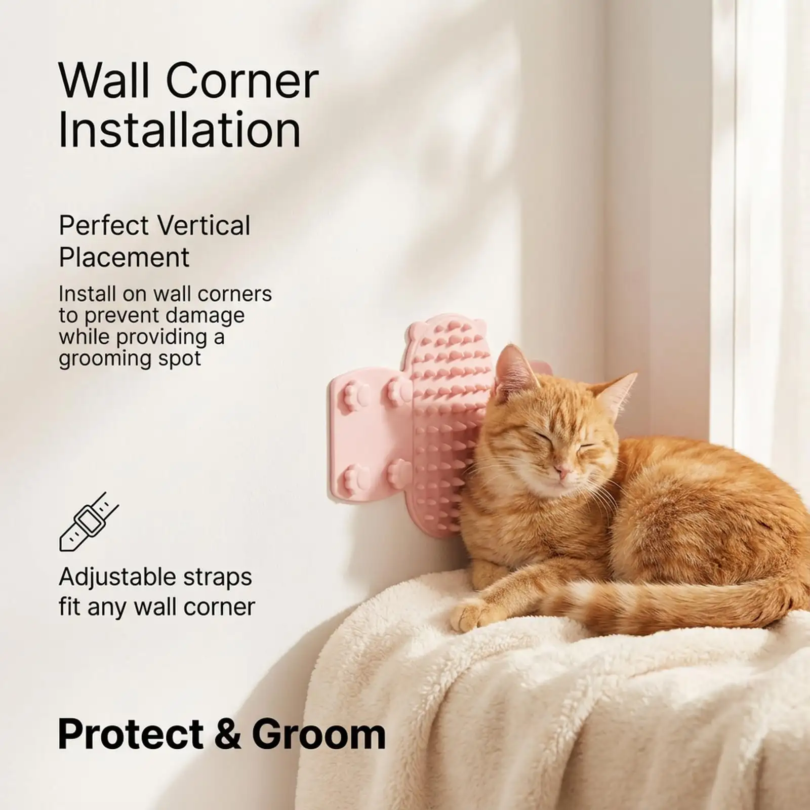 2pc Cat Self Groomer, Silicone Soft Wall Corner Massage Brush With Adjustable Straps, Interactive Scratcher Comb For Indoor Cats & Kittens, Table Leg & Cage Fur