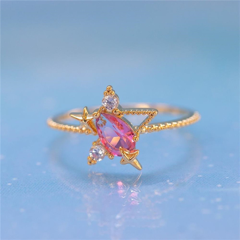 18K Gold Color Preserving Color Zircon Star Moon Ring