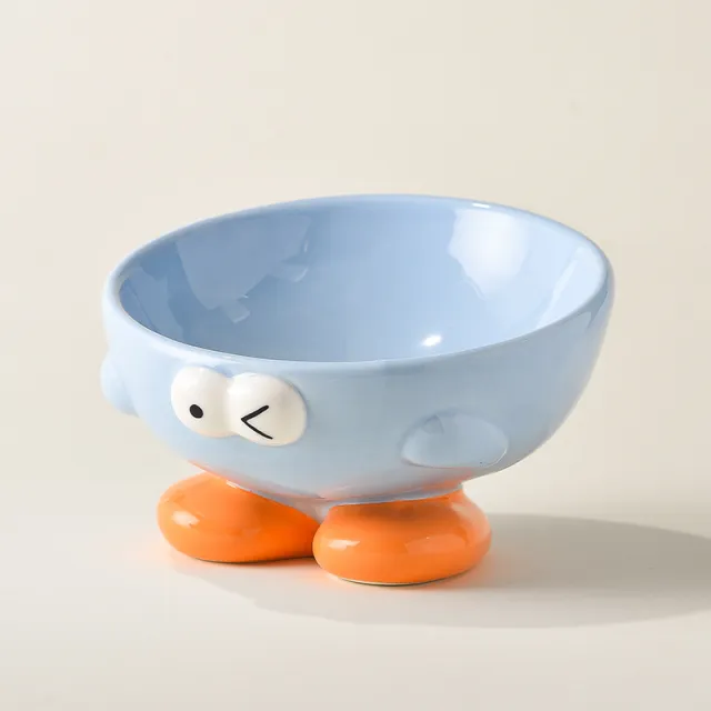 Cute Expression Pet Bowl Oblique Ceramic Bowl Tall Cat Bowl Cat Food Bowl Dog Basin Cat Food Basin Cervical Spine Protection Blue - Shop at LoveMi
