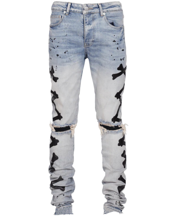 Title 6, Heren ripped jeans met bottenprint, stretch. Eu...