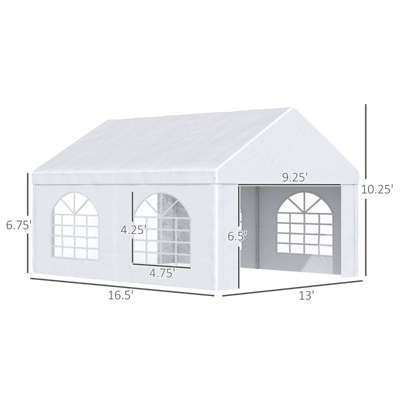 13 X 16.5 Ft Heavy Duty Party Tent Outdoor Gazebo Wedding Tent Event Shelter Carport BBQ With Removable Sidewalls & Windows, Outside Waterproof Canopy For Parties, White