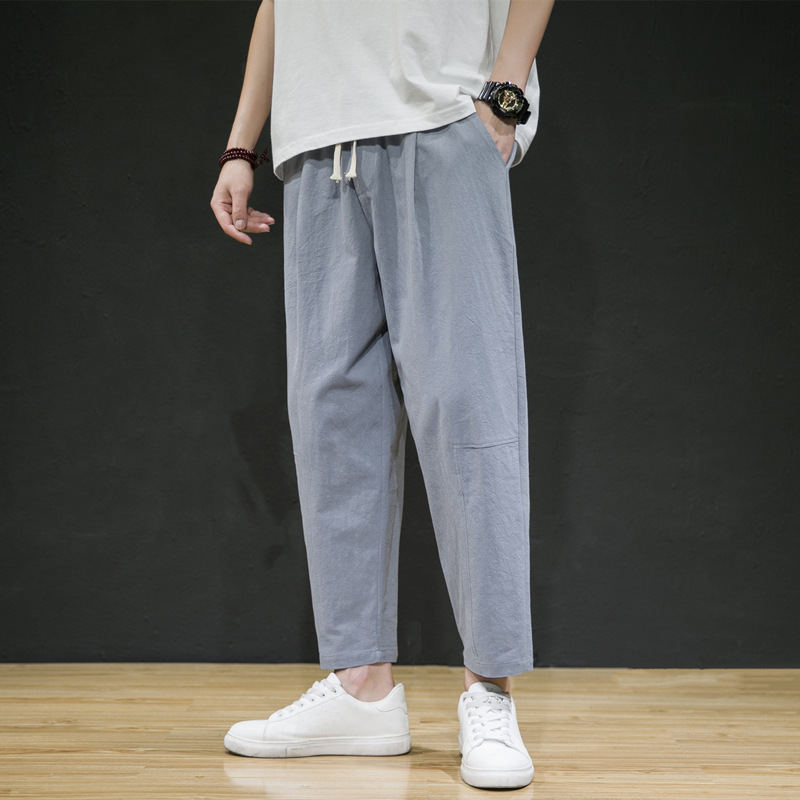 Title 4, Mens Cotton and Linen Loose Linen Straight-leg...