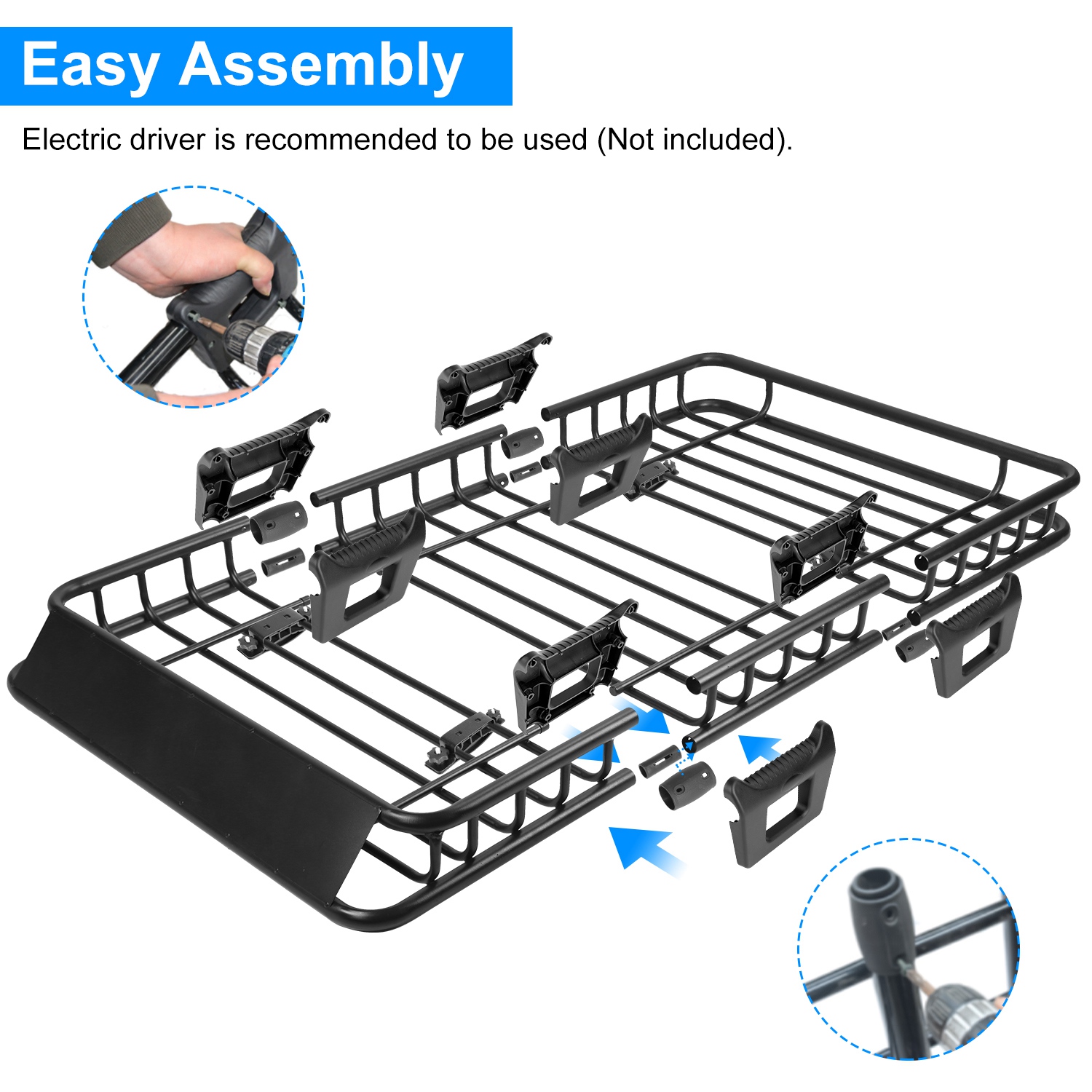 1Pc 63x39x6.3in Universal Roof Rack Cargo Carrier Car Top Luggage Holder Basket With Hook Strap Elastic Net — foto 11