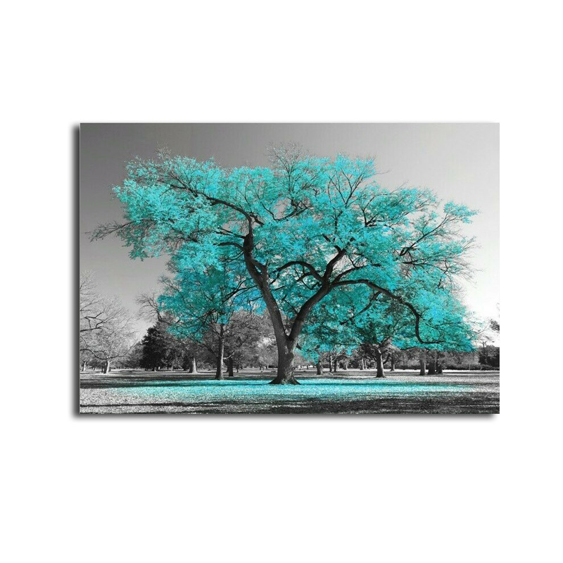 Single Cyan Big Tree Oil Painting Canvas