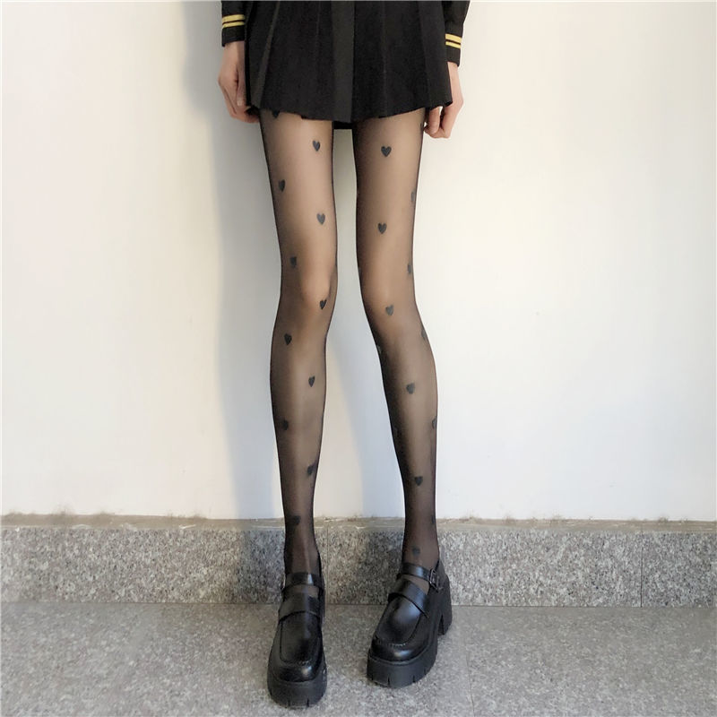 Title 5, Summer Thin Black Love Print Stockings