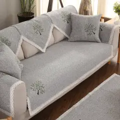 Four Seasons Fabric Cotton Linen Cushion Sofa Cover - Lucky Tree Grey - View 1