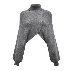 Women's European And American Solid Colour Bat Sleeve Sweater - Grey - View 1