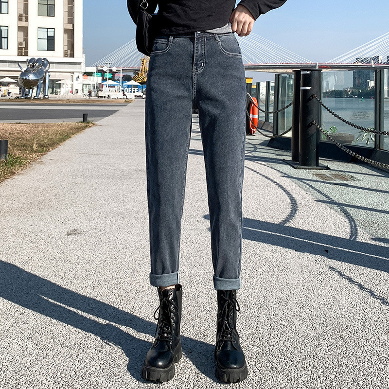 High-waisted Denim Loose Cropped Harem Pants