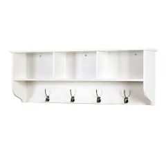 White Entryway Coat Rack With 4 Hooks & Wooden Storage Shelf For Living Room - White - View 1