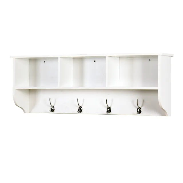 White Entryway Coat Rack With 4 Hooks & Wooden Storage Shelf For Living Room White - Shop at LoveMi