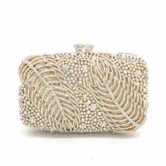 Diamond Cutout Leaf Evening Cheongsam Party Clutch - Gold - View 1
