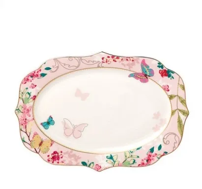Plate Home Western Food Steak Light Luxury European Ceramic Afternoon Tea Lace Fish Plate Pink - Shop at LoveMi