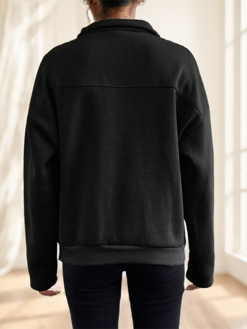 RueChic Half Button Flap Detail Drop Shoulder Sweatshirt