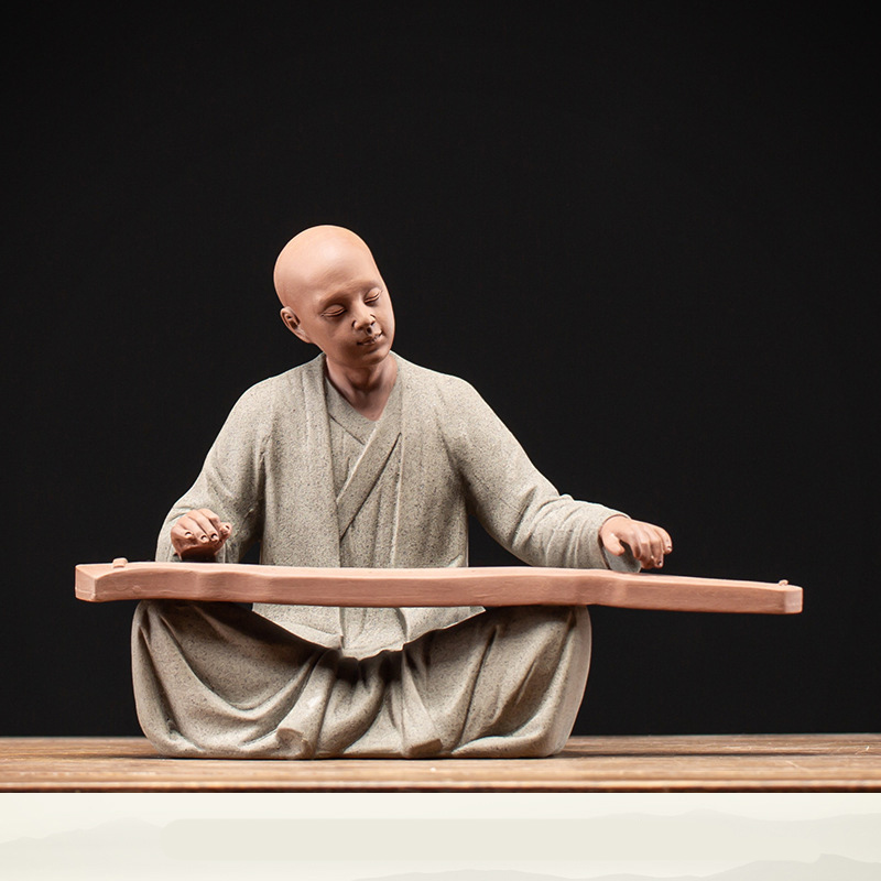 Handmade Purple Sand Monk Shaped Ceramic Decorative Ornament - 9