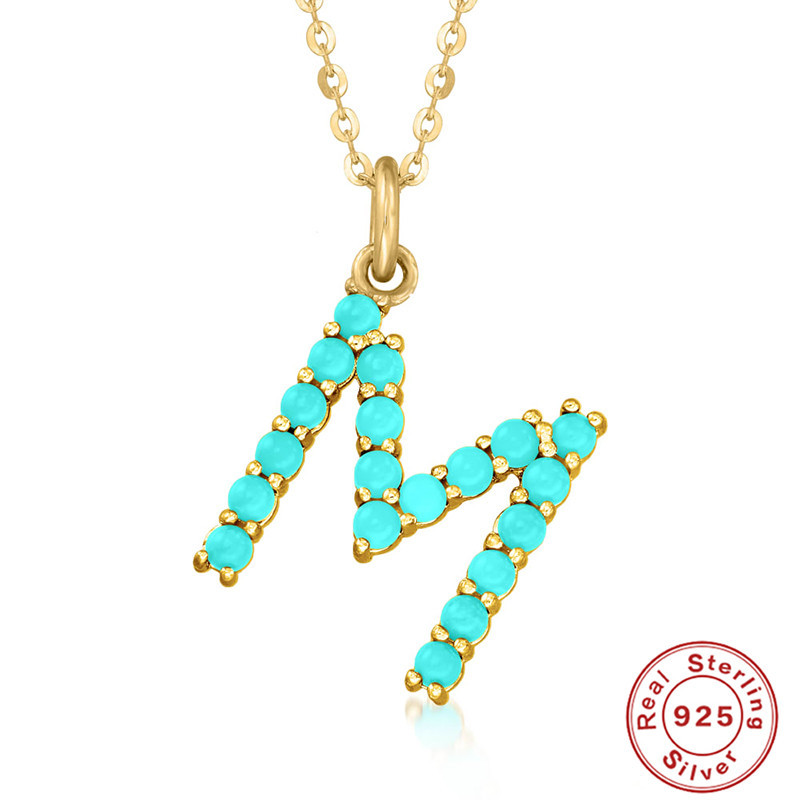 Title 9, S925 Sterling Silver 26-letter Natural Turquois...