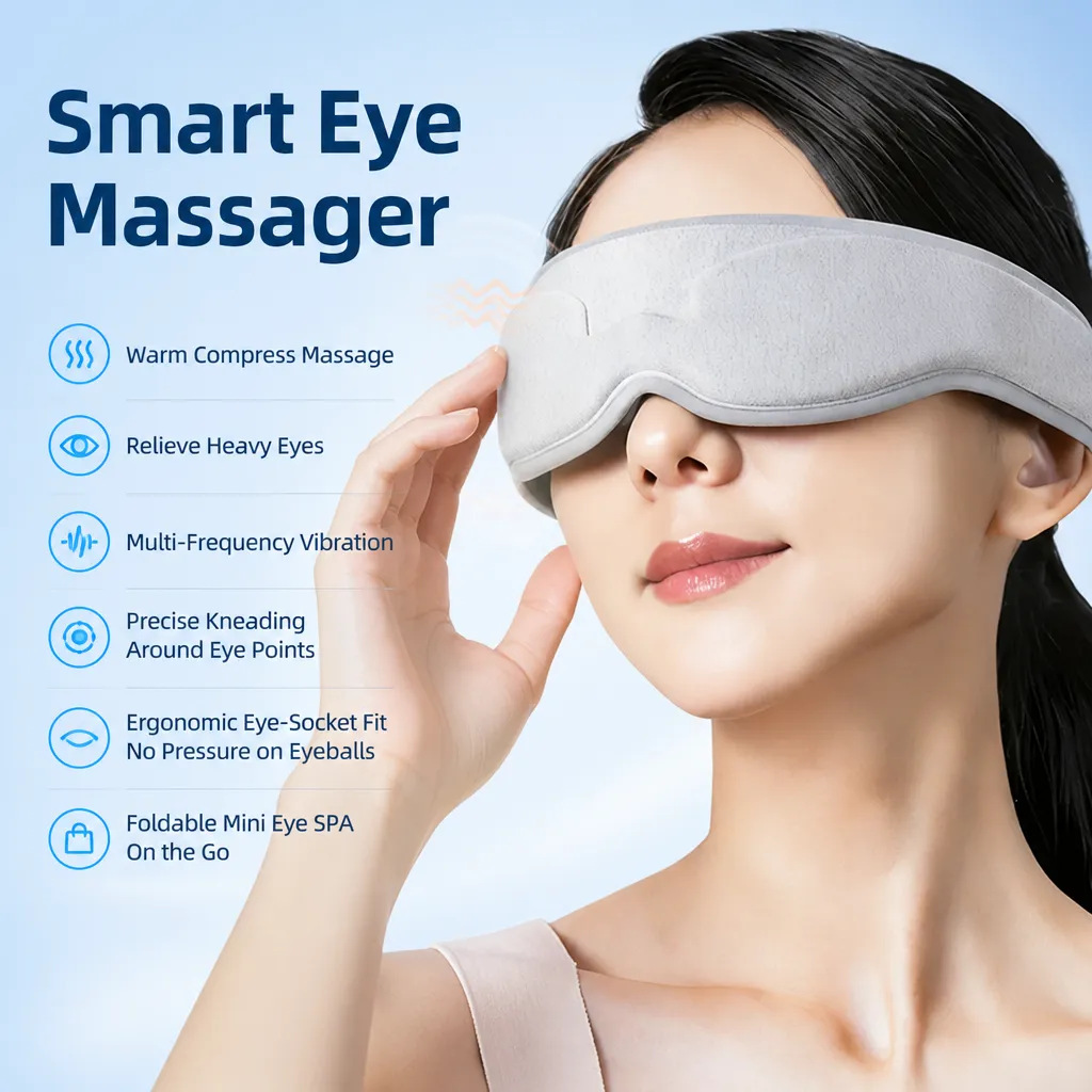 Heated Eye Mask Cordless Electric Warm Eye Compress For Dry Eyes, Stye & Eye Strain Relief Heat Settings, Rechargeable, Light-Blocking, Blackout,