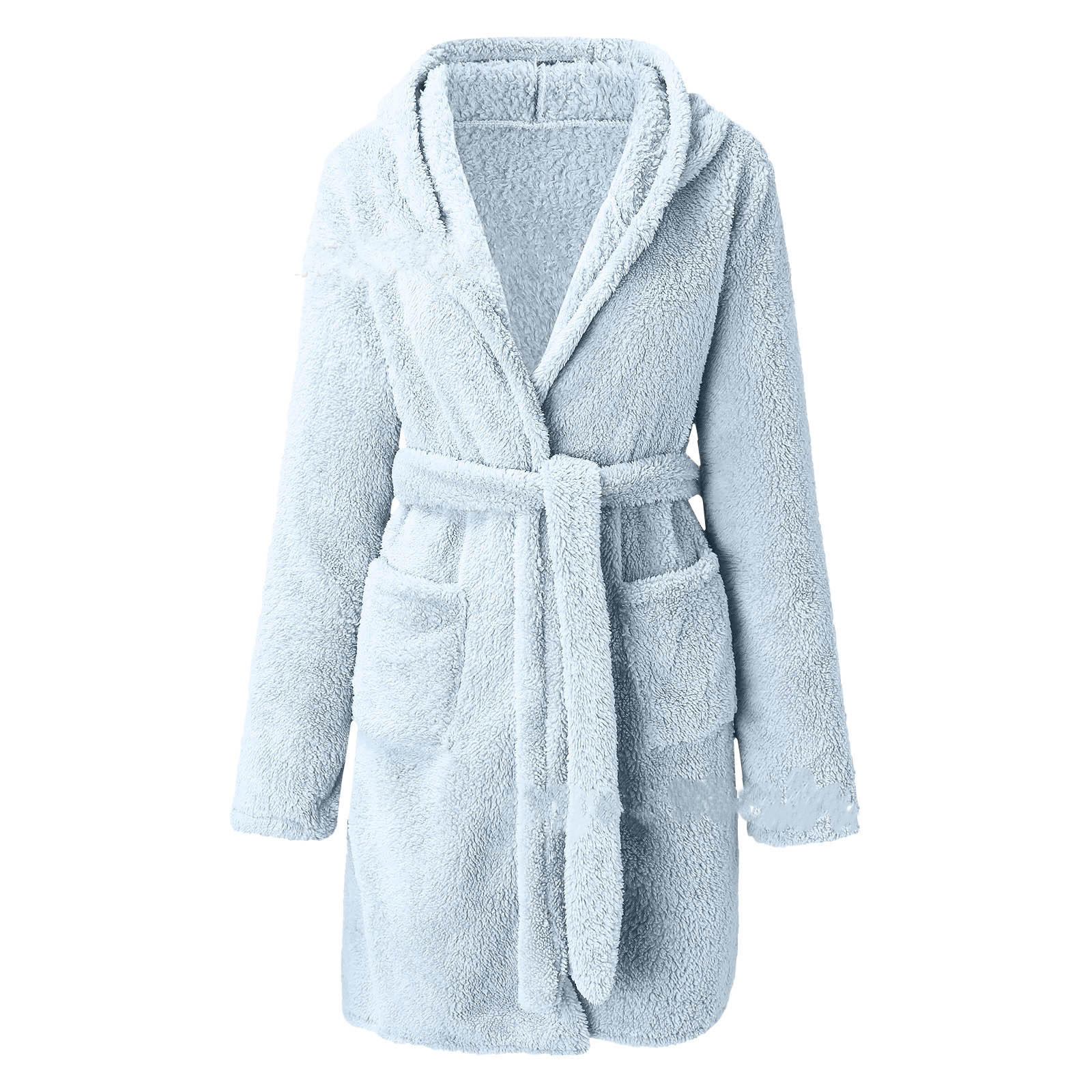 Title 4, Solid Colour Hooded Home Warm Bathrobe For Women