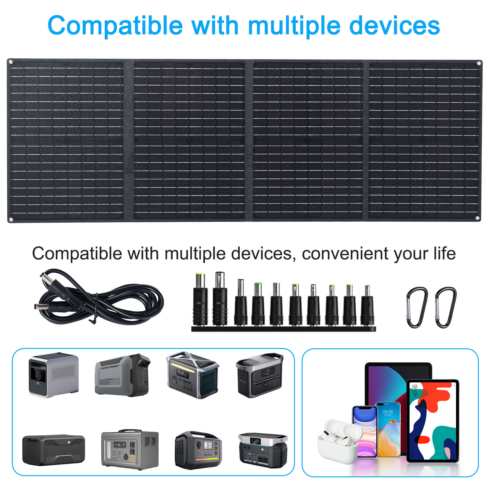 60W Portable Solar Panel Monocrystalline Foldable Solar Panel P65 Waterproof Solar Panel Charger 23.5  High Efficiency QC3 0 PD USB Port DC Output 10 Connectors For Outdoor Camping Cloudy