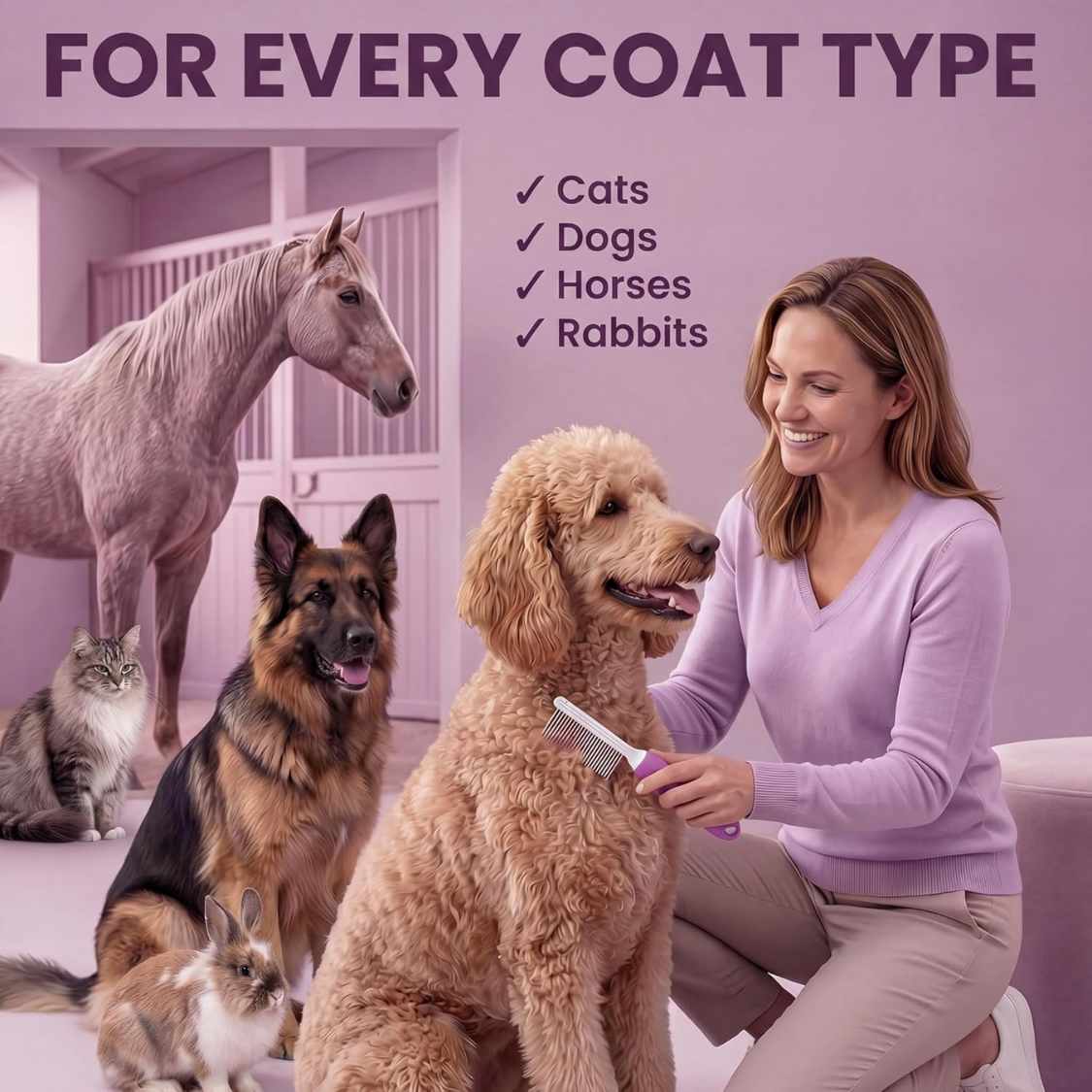 Peigne pour animaux de compagnie avec dents longues et courtes en acier inoxydable – Image 3