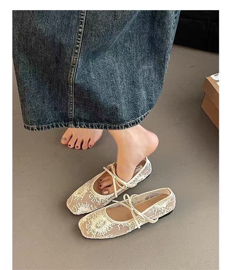 Women Breathable Mesh Mary Jane Shoes, New Spring Summer Low Cut Fairy Style Pumps, Bowknot Design Hidden Wedge Heels — view 3