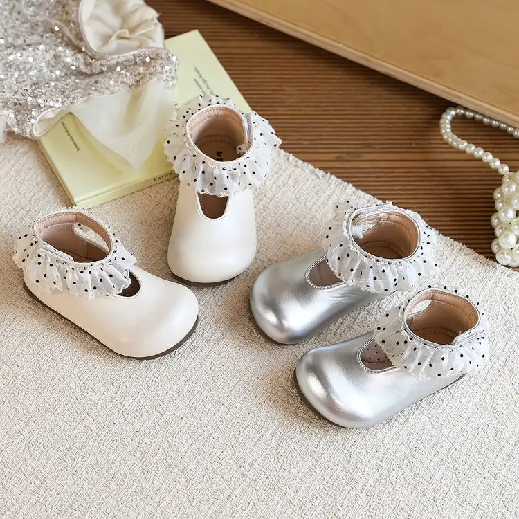 French Retro Little Leather Shoes, Girls' Lace