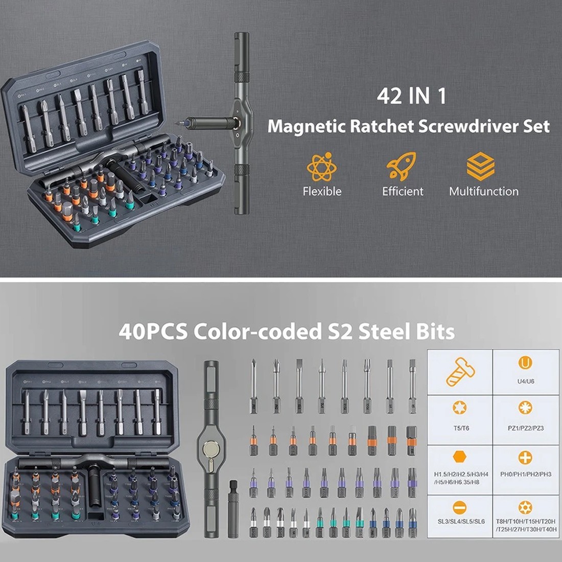 Magnetic Screwdriver Set, 42 In 1 DIY Ratchet Screwdriver Kit For Home, Bikes