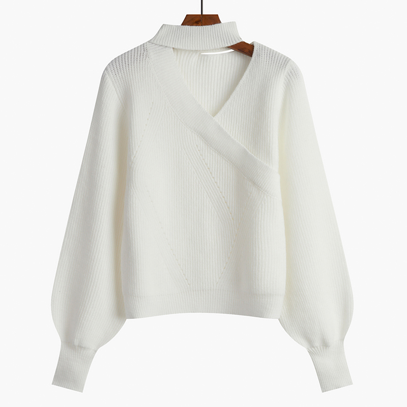 V-neck Halterneck Short Knitted Women's Sweater
