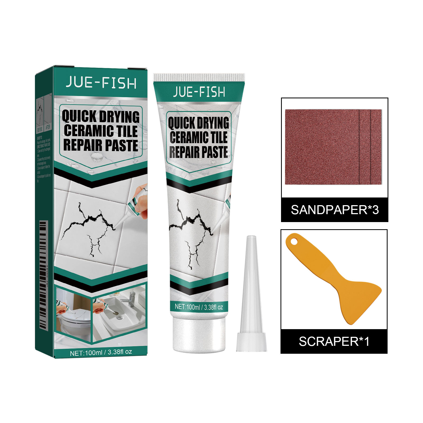 Pastă pentru repararea plăcilor ceramice 1 0 0ml Set-box Repararea fisurilor Placi ceramice Uscarea rapidă Cadă de baie din marmură adezivă Toaletă