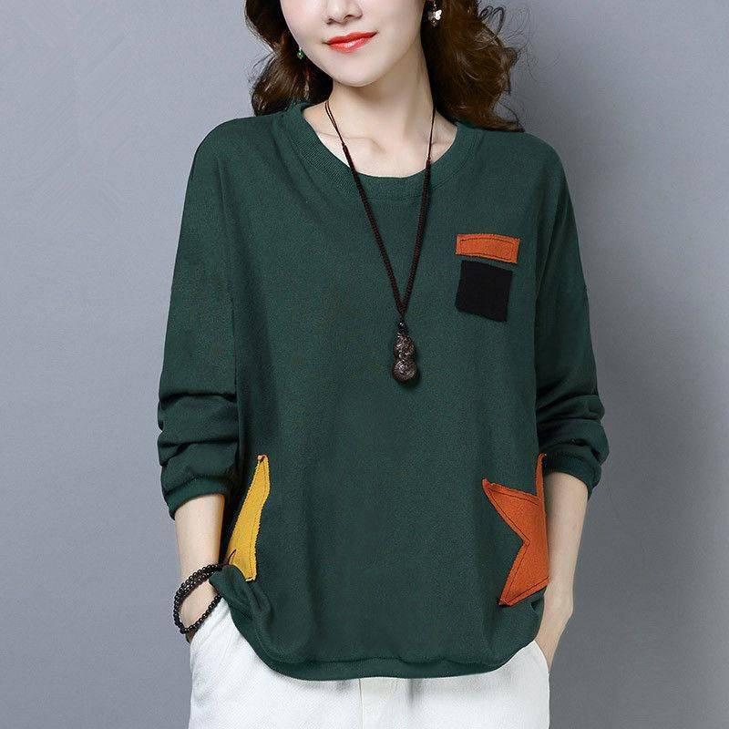 Spring New Plus Fat Plus Size Women's Long-sleeved T-shirt Loose Cotton Middle-aged Mothers Age-reducing Bottoming Shirt Top
