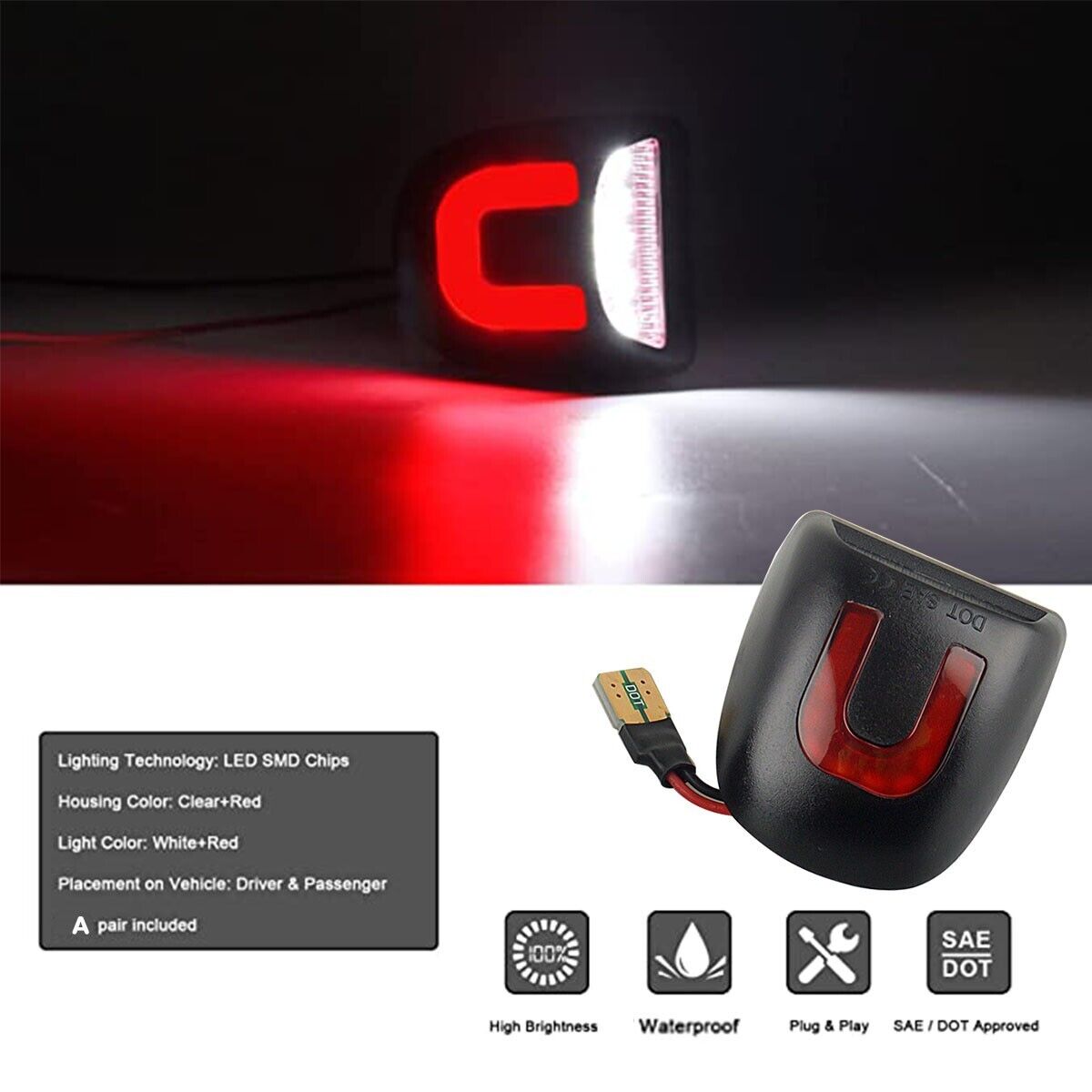 Red U-shape OLED accent tube illuminated on 2003 Chevrolet Silverado 1500 license plate area