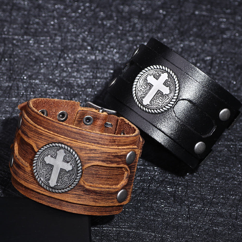 Title 1, Popular Punk Cattle Leather Bracelet Leather Br...