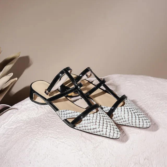 Patent Leather Low Heel Sandals Summer Chunky Toe Buckle Strap Blue - Shop at LoveMi