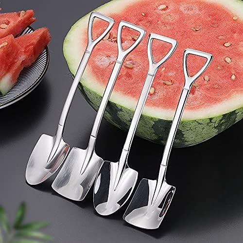 4-Piece Shovel Shape Dessert Spoon Set. The package comes with 4pcs dessert spoons, including 2pcs pointed shovel-shaped spoons pointed and 2pcs shovel shape spoons. Made of high-quality food-grade stainless steel, sturdy, durable and corrosion resistant.