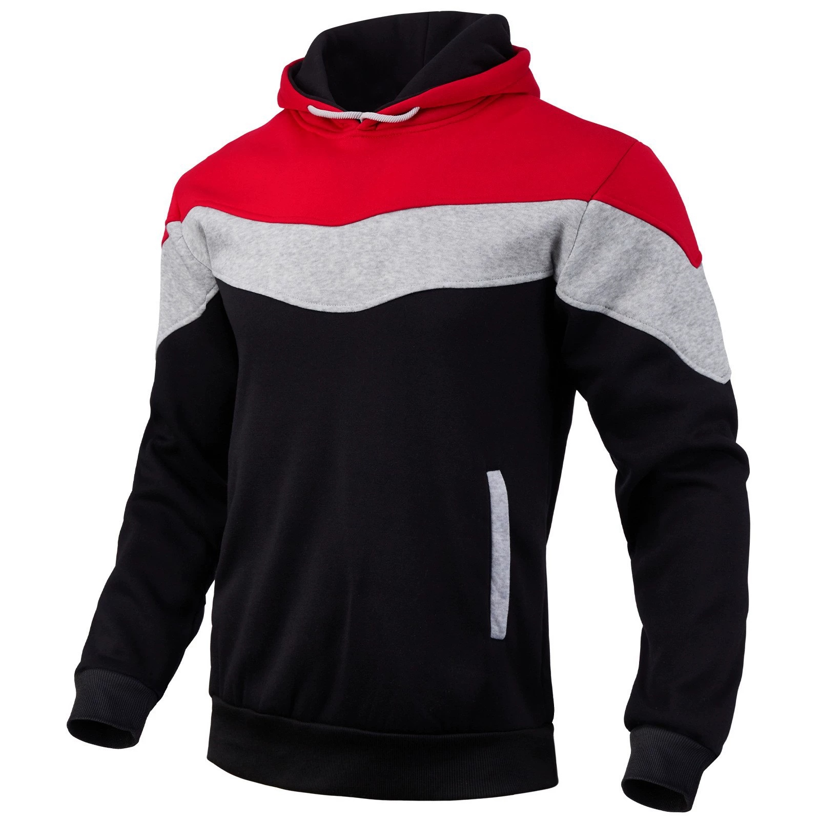 Men's Fleece Spliced Hoodie, Autumn Winter Trendy Casual Sports Sweatshirt Coat 2