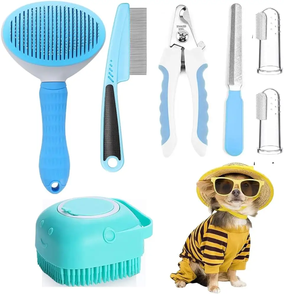 Pet Grooming Kit, Self-Cleaning Brush Shedding Kit