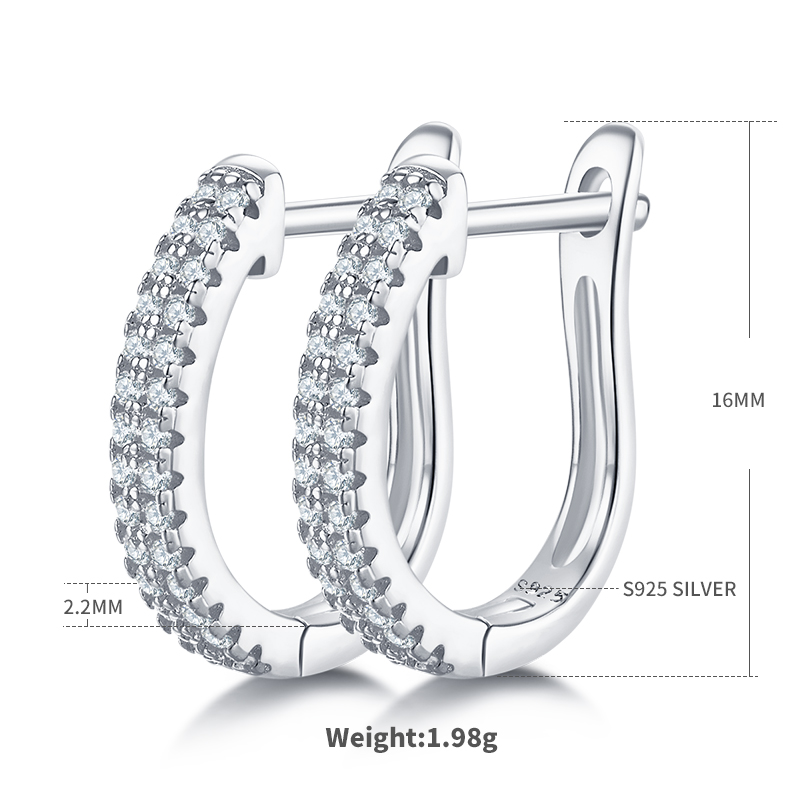 1.9g S925 Sterling Silver 16mm Textured Moissanite Hoop Earrings  Pave Huggie Hoops With GRA Certificate, Platinum Plated Jewelry Gift Box Set For Women