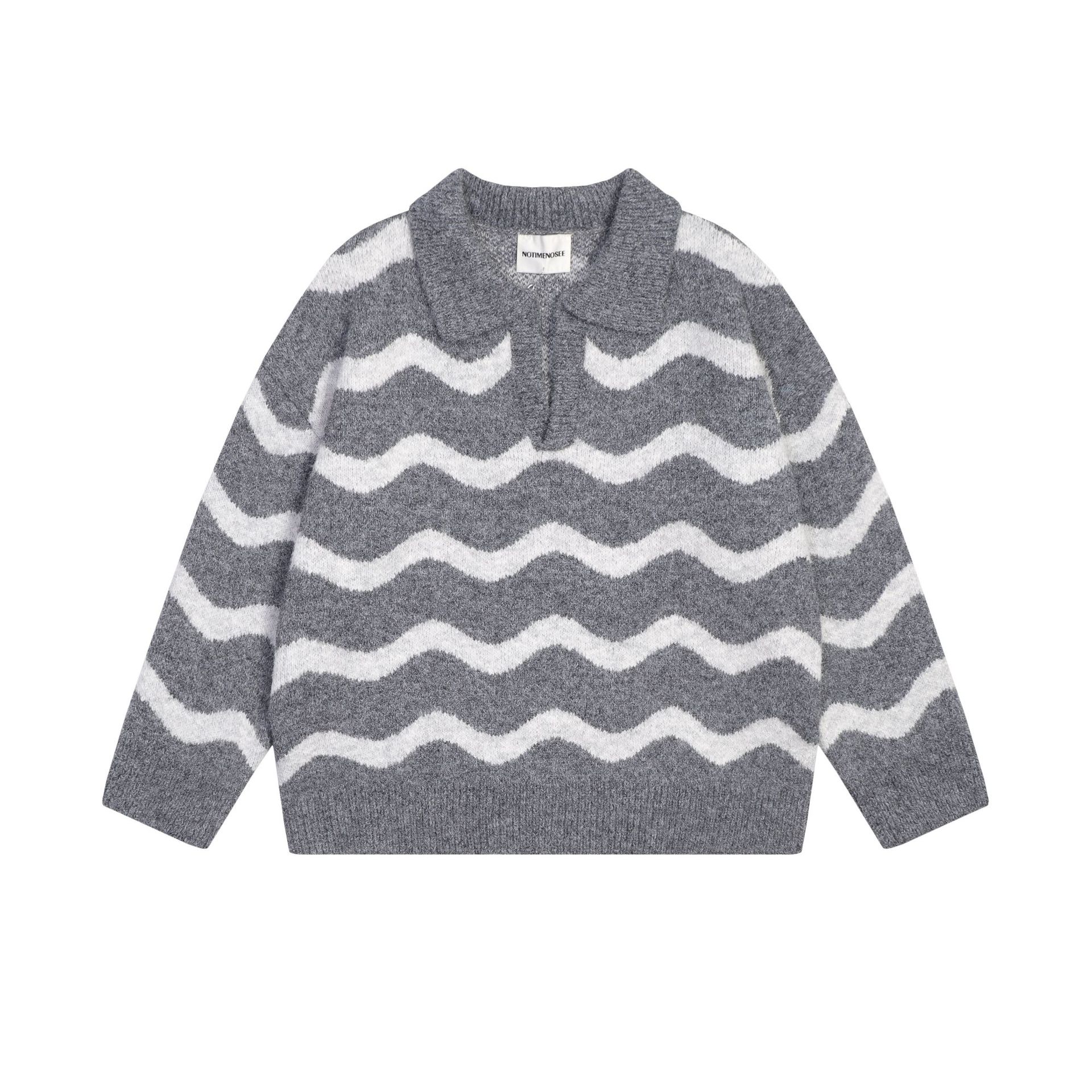 Title 2, Striped Lapel Pullover Sweater