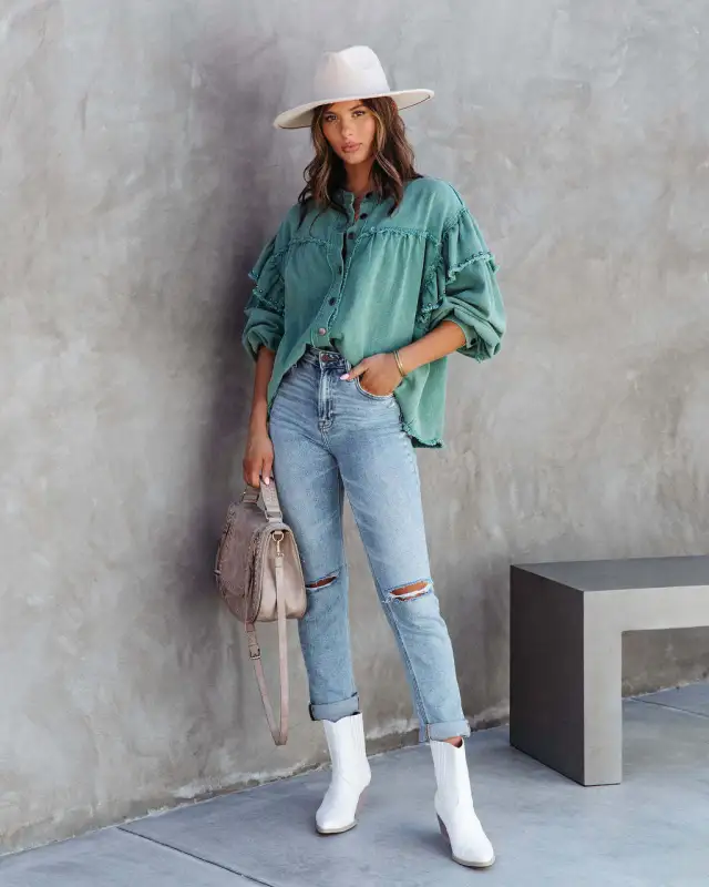 Women's Ruffle Sleeve Beaded Coat Jacket Green - Shop at LoveMi