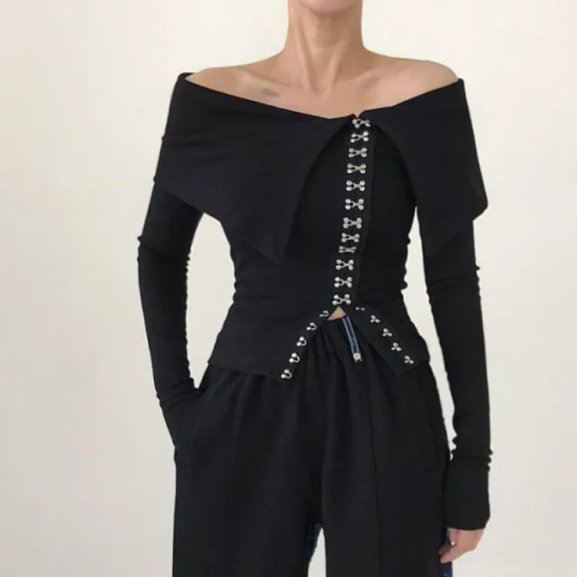 Slim Fitting Long Sleeved T shirt Top Black - Shop at LoveMi