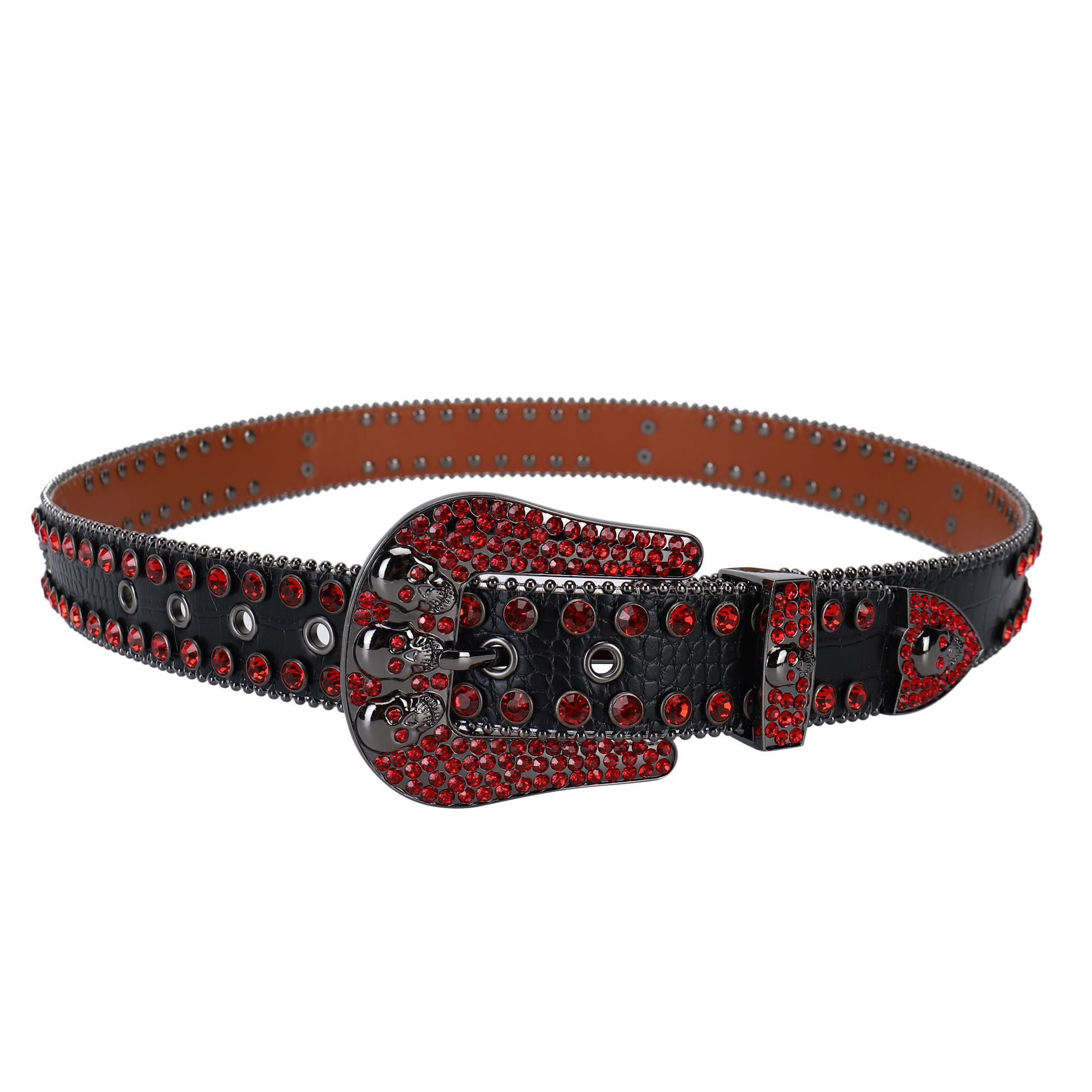 Title 6, Rhinestone Belt Black Red Inlaid Punk