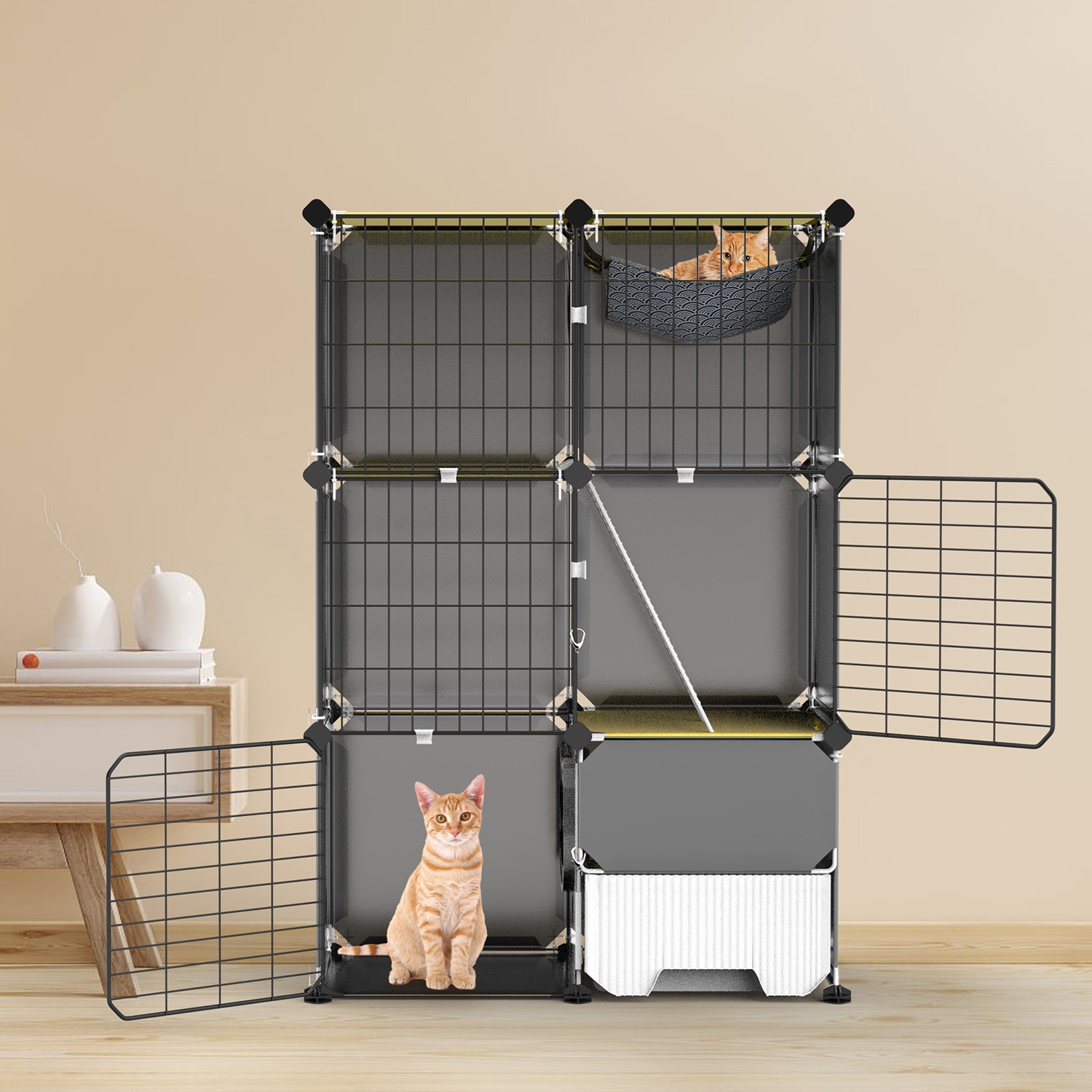 3 Tier Cat Cage Indoor With Litter Box Hammock Detachable Metal Wire Cat Kennel Cat House Cat Enclosure With Ladder For 1-2 Kittens